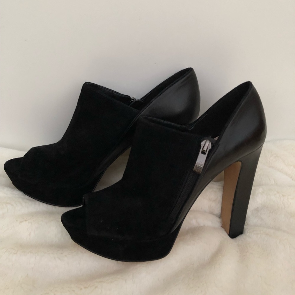 Vince Camuto heeled open toe booties in black